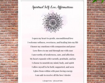 Heart-Centered Self-Love Affirmation Printable | Pink Mandala Art | Spiritual Healing Quotes | Mindfulness Wall Decor