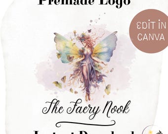 Fairy Logo Design, DIY Premade Editable Canva Template, Faery and Fae Woodland Boho Small Business and Shop Branding