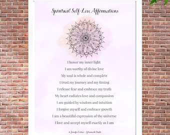 Self-Love Affirmation Printable | Original Mandala Artwork | Spiritual Positive Quotes | Mindfulness Wall Art