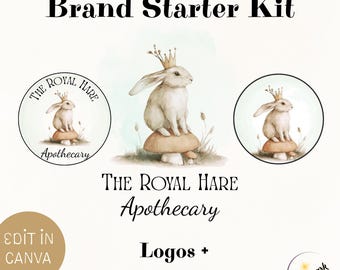 Woodland Hare Logo Kit | Apothecary Branding | Vintage Rabbit Logo Design | Botanical Brand Template | Nature Logo Set