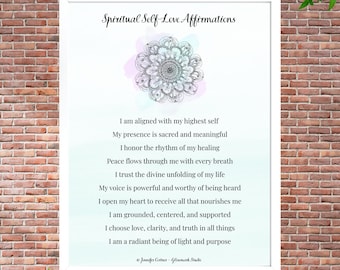 Calming Spiritual Affirmation Printable | Blue Mandala Art | Mindfulness Wall Art | Healing Positive Quotes