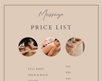 Natural Massage Price List