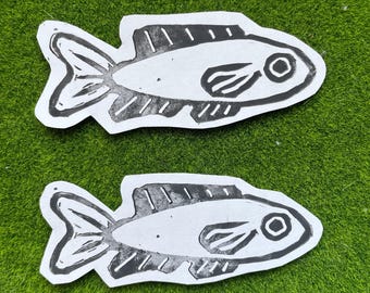 Linocut Fish Sticker: Funny Whimsical Silly Print