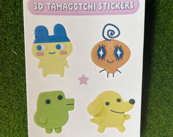 3D Tama Sticker Sheet:  Virtual Pet Art, waterproof
