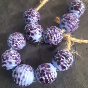 Purple on Purple Individual Ribbed Round Beads, Handmade Lampwork Beads for Jewelry MTO