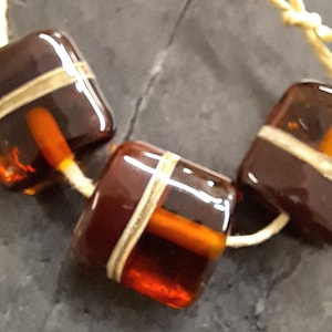 Root Beer Squared,  Handmade Lampwork Glass Beads, Square Pillow Shaped Lampwork Bead Set of 3