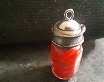 Strawberry Jam, Miniature Canning Jar, Handmade Lampwork Glass Food Charm