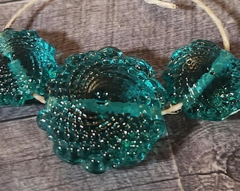 Handmade Lampwork Spiral Cyclone Transparent Teal Bead Set For Jewelry