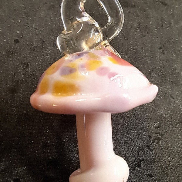 Mushroom Pendant, Handmade Lampwork Glass Pink Mushie Charm