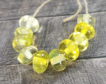 Glass Beads, Striking Yellow Spacers, Handmade Lampwork Beads for Jewelry, SRA, Set of 10