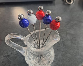 Red White and Blue Cocktail Picks, Martini Picks, 5 piece set, Holiday Party Supplies, Martini Picks, Charcuterie Picks