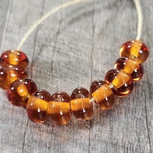 Glass Beads, Topaz Spacers, Handmade Lampwork Beads for Jewelry, SRA, Set of 10