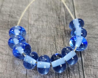 Glass Beads, Small Blue Spacers, Handmade Lampwork Beads for Jewelry, SRA, Set of 10