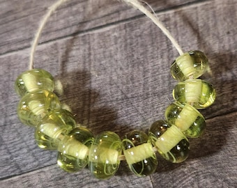 Glass Beads, Moss Green Spacers, Handmade Lampwork Beads for Jewelry, SRA, Set of 10