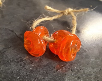 Strawberry Red Lampwork Glass Buttons, Handmade Buttons, Set of 2, Glass Shank