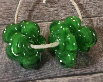 Shamrock Flower Glass Discs, Handmade Lampwork Glass Beads for Jewelry Set of 4
