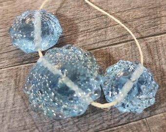 Handmade Lampwork Spiral Cyclone Blue Grey Bead Set For Jewelry