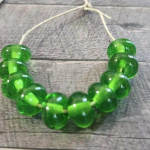 Glass Beads, Green Spacers, Handmade Lampwork Beads for Jewelry, SRA, Set of 10