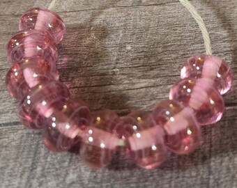 Glass Beads, Small Dark Pink Spacers, Handmade Lampwork Beads for Jewelry, SRA, Set of 10