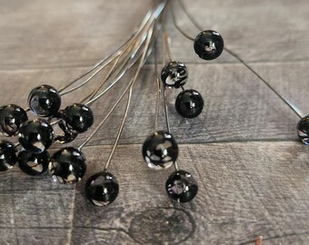 TINY Lampwork Black Stripe Ball Head Pins Set of 15