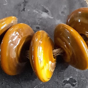 Brown Saucers, Handmade Lampwork Glass Beads for Jewelry Set of 5