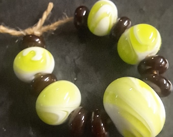 Coconut and Lime Handmade Lampwork Bead Set for Jewelry SRA