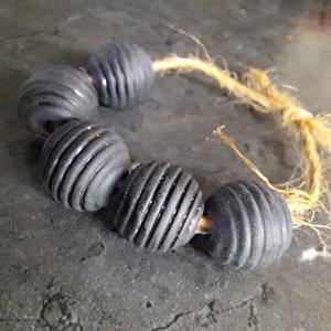 Glass Beads Matte Dark Purple Ribbed Round Beads, Handmade Lampwork Beads for Jewelry SRA