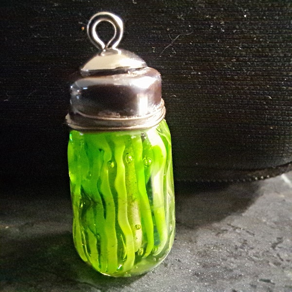 Green Beans, Miniature Canning Jar, Handmade Lampwork Glass Food Charm