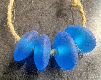 Matte Transparent Aqua Blue Saucers - Handmade Lampwork Glass Beads  for Jewelry