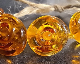 Honey Lampwork Glass Buttons, Handmade Buttons, Set of 4, Glass Shank