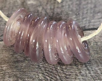 Tiny Plum Glass Discs, Handmade Lampwork Glass Beads for Jewelry Set of 7