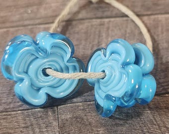 Mini Turquoise Flower Glass Discs, Set of 4