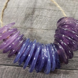 Mixed Purple Glass Discs, Handmade Lampwork Glass Beads for Jewelry Set of 19