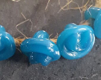 Milky Blue Lampwork Glass Buttons, Handmade Buttons, Set of 4, Glass Shank