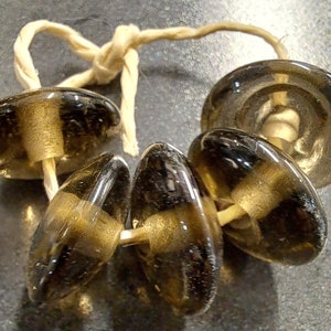 Transparent Brown Saucers, Handmade Lampwork Glass Beads for Jewelry Set of 5