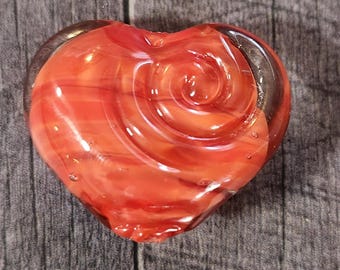 Red Heart, Handmade Lampwork Glass Floral Focal Bead, OOAK, SRA