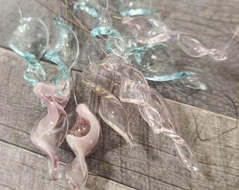 Twisty Lampwork Head Pins, Buy 10 Get One Free, Pink and Blue