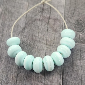 Glass Beads, Soft Mint Spacers, Handmade Lampwork Beads for Jewelry, SRA, Set of 10