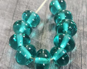Glass Beads, Small Teal Spacers, Handmade Lampwork Beads for Jewelry, SRA, Set of 10