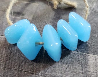 Creamy Blue Squares, Lampwork Beads for Jewelry, Handmade Lampwork Glass Beads, Set of 5