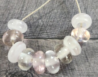 Glass Beads, Unpredictable Pink Spacers, Handmade Lampwork Beads for Jewelry, SRA, Set of 10