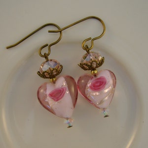 Pink Love Vintage Glass Lampwork Floral Beads, Pink Crystals Recycled Repurposed Jewelry Earrings image 3