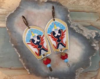 Vintage Tin Dangle Earrings - Tribal Boho, 10 Year Anniversary Gift