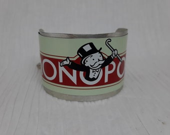 Rent - Vintage Monopoly Board Tin Recycled Jewelry Cuff Bracelet - Realtor Gift 10 Year Anniversary Gift