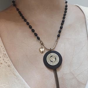 Chicago Transit Authority CTA Subway Token Recycled Assemblage Necklace Rosary Beads