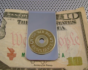 Vintage Authentic Oklahoma "Old Age Assistance" Tax Token Money Clip Man Gift, Wedding, Groomsman Gift, Fathers Day Gift