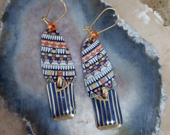 Boy King - Vintage Recycled Restored King Tut Tin Egyptian Earrings - Upcycled Repurposed Jewelry - 10th Anniversary Gift