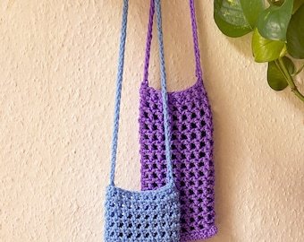 Sac pour téléphone au crochet fait main, petit sac à bandoulière pour iPhone, support pour téléphone élégant, étui pour téléphone tendance en bleu et violet