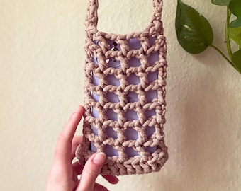 Petit sac à bandoulière, étui pour téléphone au crochet tendance, sac à main beige fait main, cadeau bohème pour elle, sac à tricoter