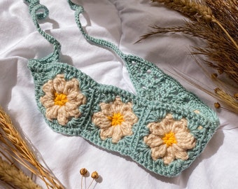 Flower Crochet Headband, Handmade Granny Square Headband, Boho hair scarf, Retro Daisy Hairband